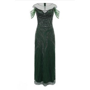 Babeyond Emerald Beaded Chain-Detail Evening Gown Size 4